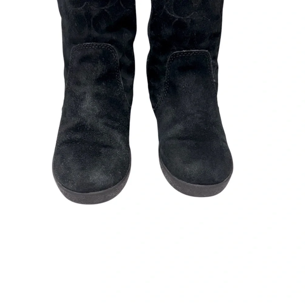 Coach Tullip Signature Print Suede Black‎ Leather Fleece Winter Boots Womens 5 B